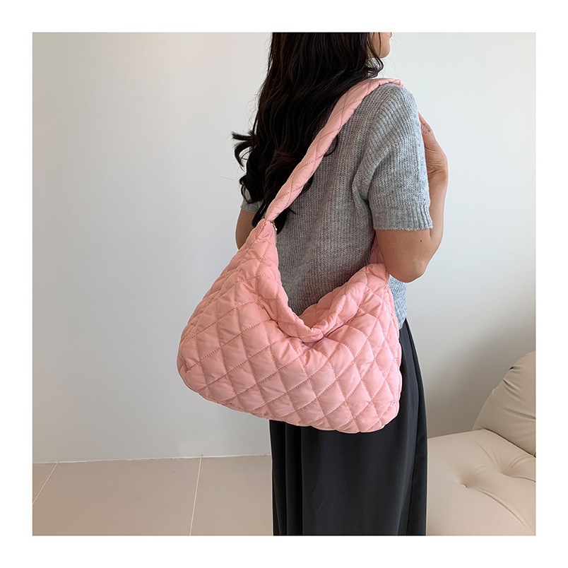 TAS WANITA SLING BAG PUFFY BAG BESAR IMPORT PREMIUM KOREA WARNA PINK MUDA