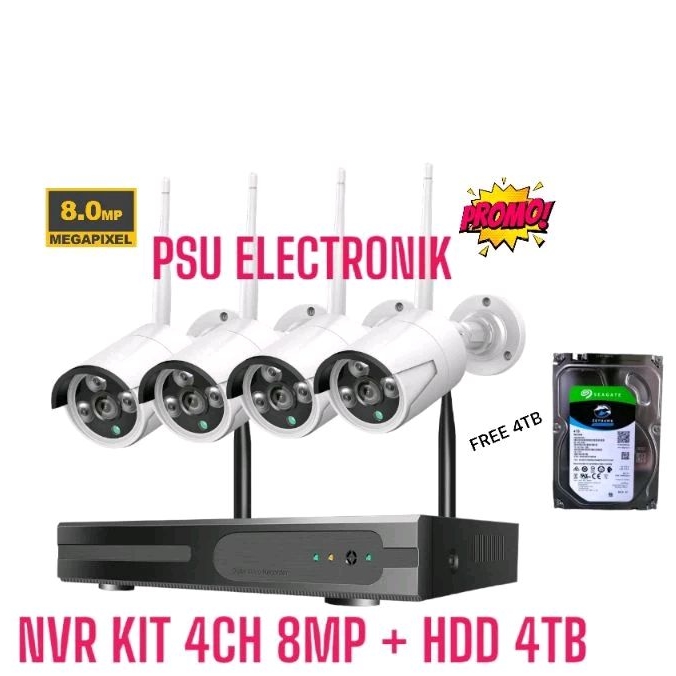PAKET NVR KIT CCTV WIRELESS 8MP 1080P FULL HD 4 KAMERA TANPA KABEL