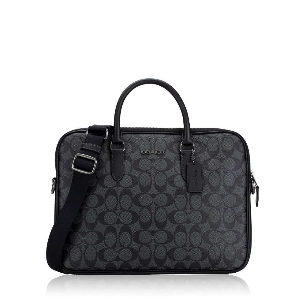 COACH Men CJ630 Signature Canvas Liam Compact Briefcase Charcoal