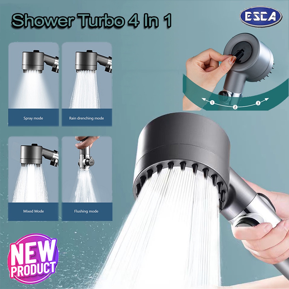DISKON BESAR ESCA Kepala Shower Turbo Bertekanan Tinggi Shower Adjustable Massage