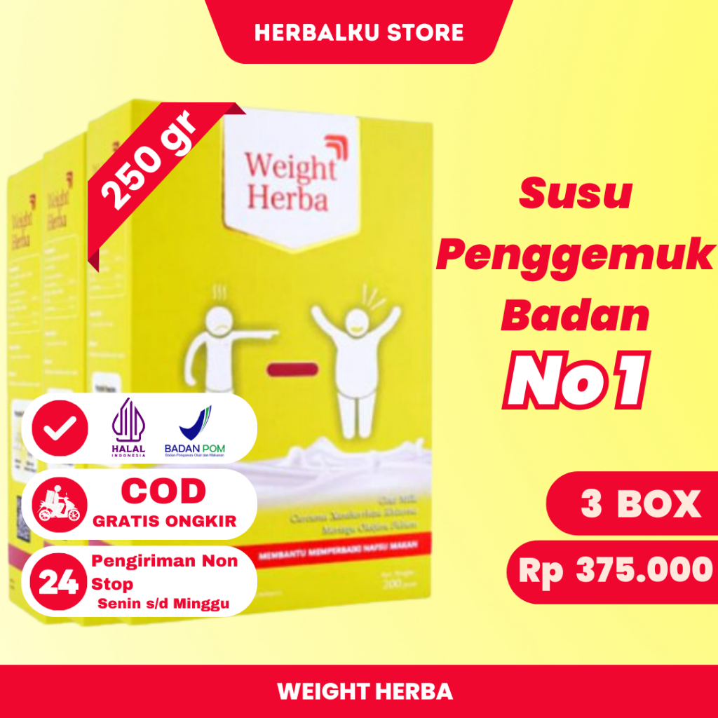 

WEIGHT HERBAL 3 BOX ORIGINAL- WEIGHT HERBA SUSU PENGGEMUK DAN PENAMBAH BERAT BADAN 100% ORI COD