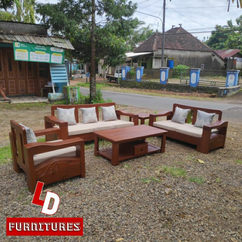 kursi tamu minimalis jati terbaru - warna dan kain jok bisa custom