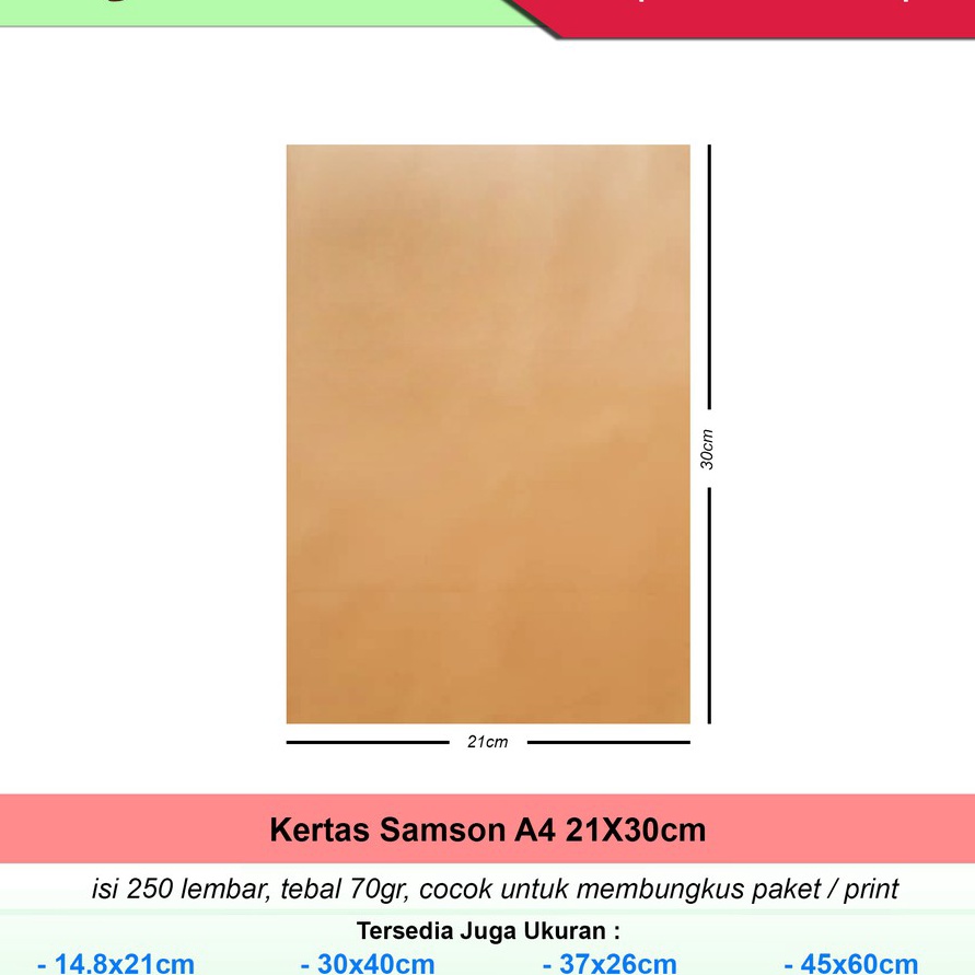 

Kilat Kertas Samson A4 21x3cm isi 25lbr