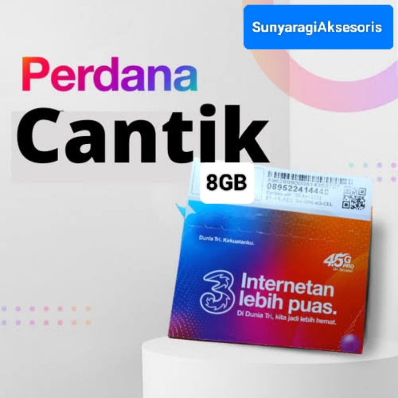 KARTU PERDANA TRI NOMOR CANTIK KUOTA HAPPY 9.5GB 4GB+4GB+1.5GB KUOTA LOKAL (BISA DI AKTIFKAN DI SELU