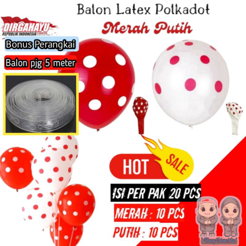 Balon Latex Polkadot Merah Putih,balon dot merah putih,balon polkadot,balon