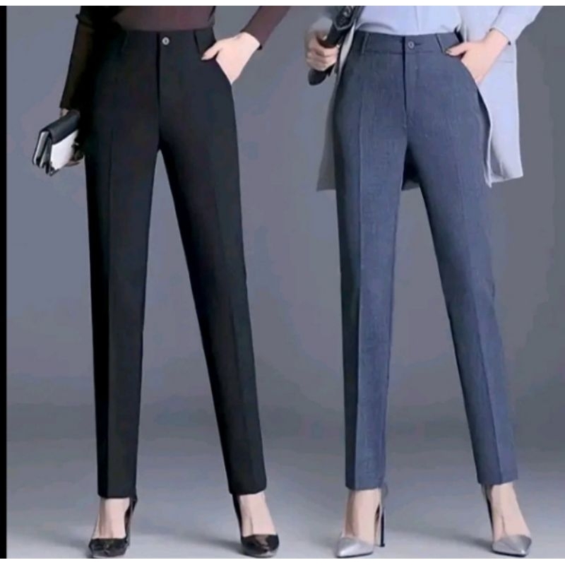Clana Kerja Wanita kantoran formal bahan semi Woll premium resleting standar jumbo panjang kantong N