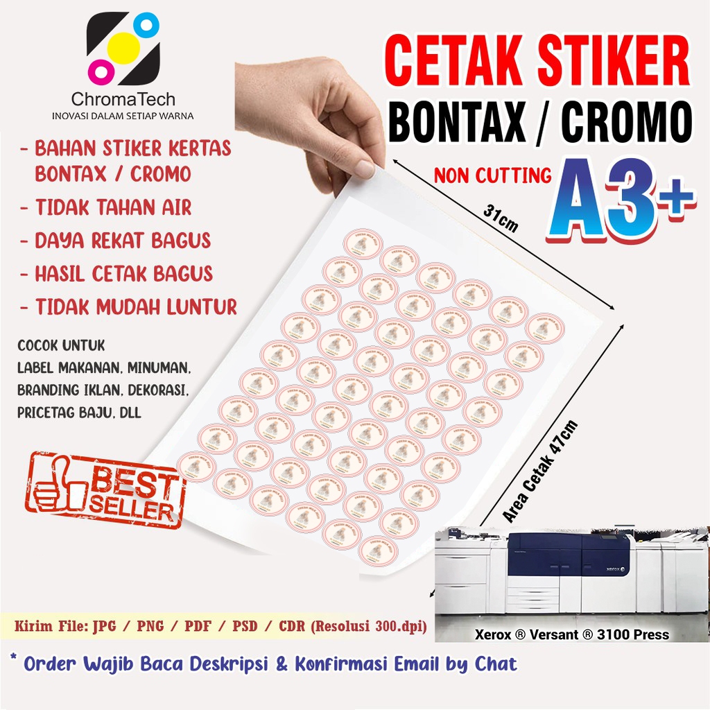 

CETAK STIKER BONTAC CAMEL / KROMO NON CUTTING UKURAN A3+