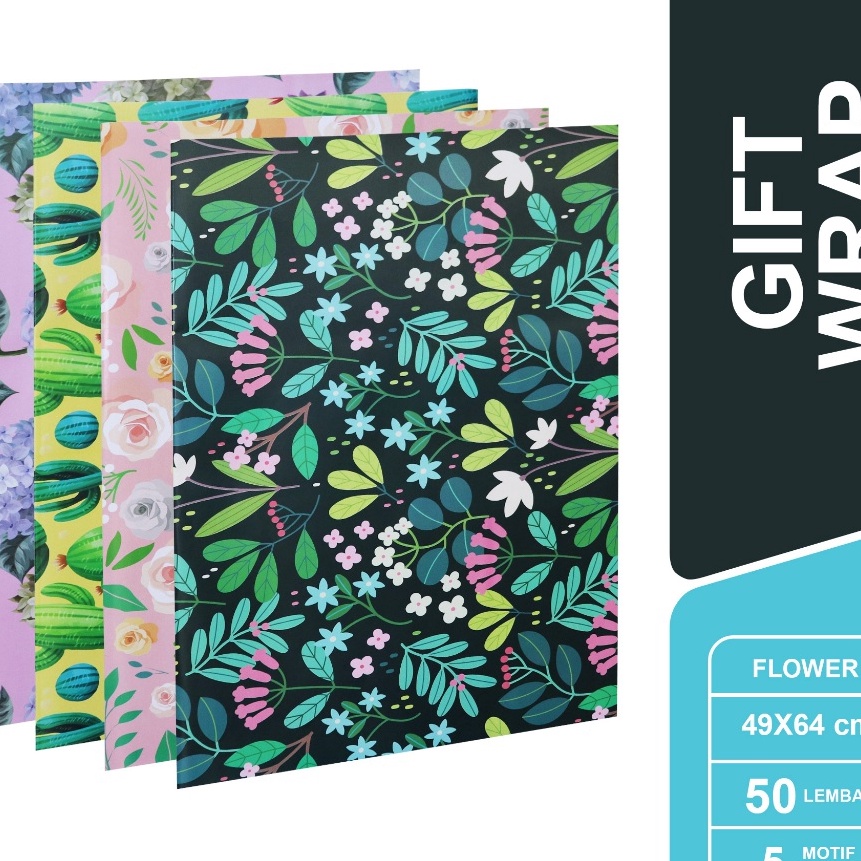 

KI3 SIDU Kertas Kado Glossy Motif Bunga Floral Gift Wrap 1 Pack isi 5 Lembar SDU GW K FLO AP