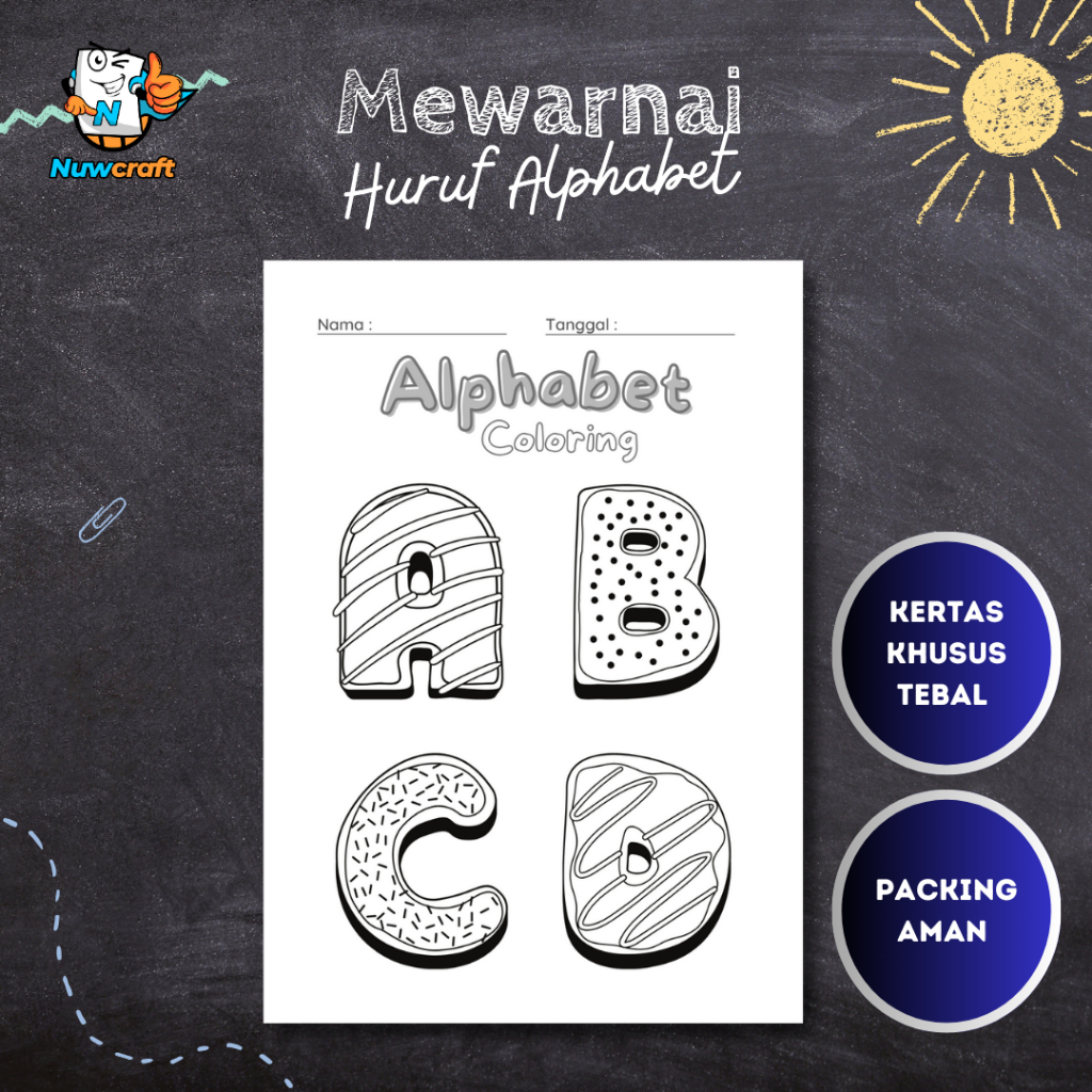 Nuwcraft KERTAS MEWARNAI / COLORING / KERTAS GAMBAR / MEWARNAI HURUF ALFABET / KERTAS MEWARNAI ANAK 