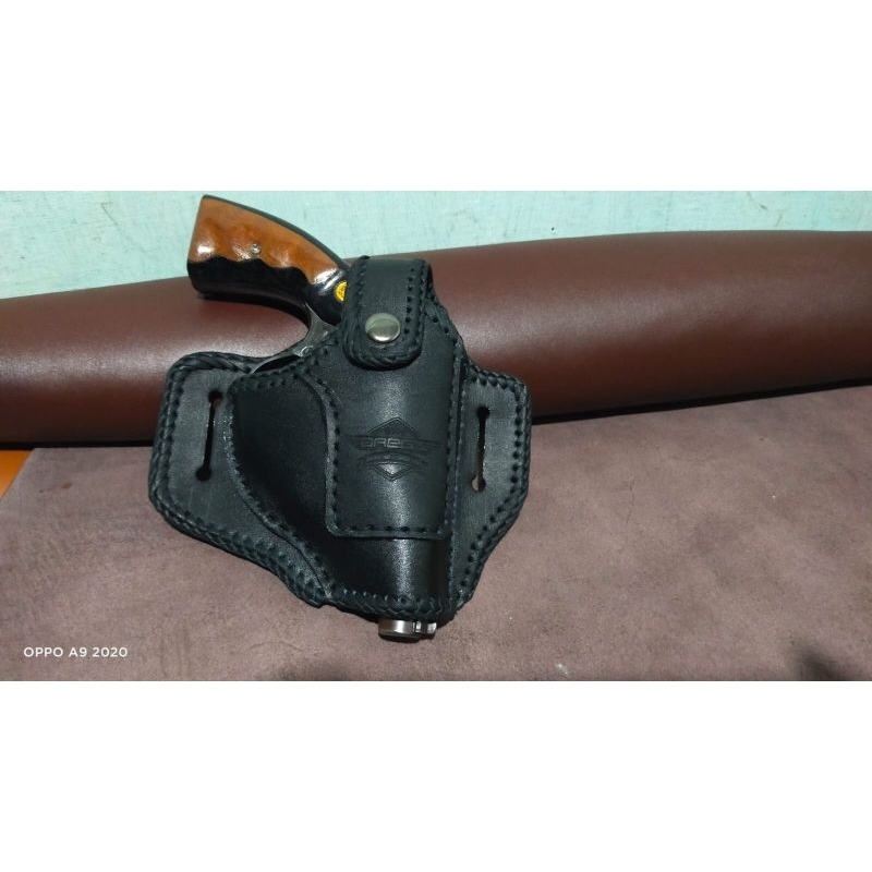 HOLSTER REVOLVER POLRI SARUNG SENJATA KULIT BERKUALITAS MODEL LUAR/ PINGGANG