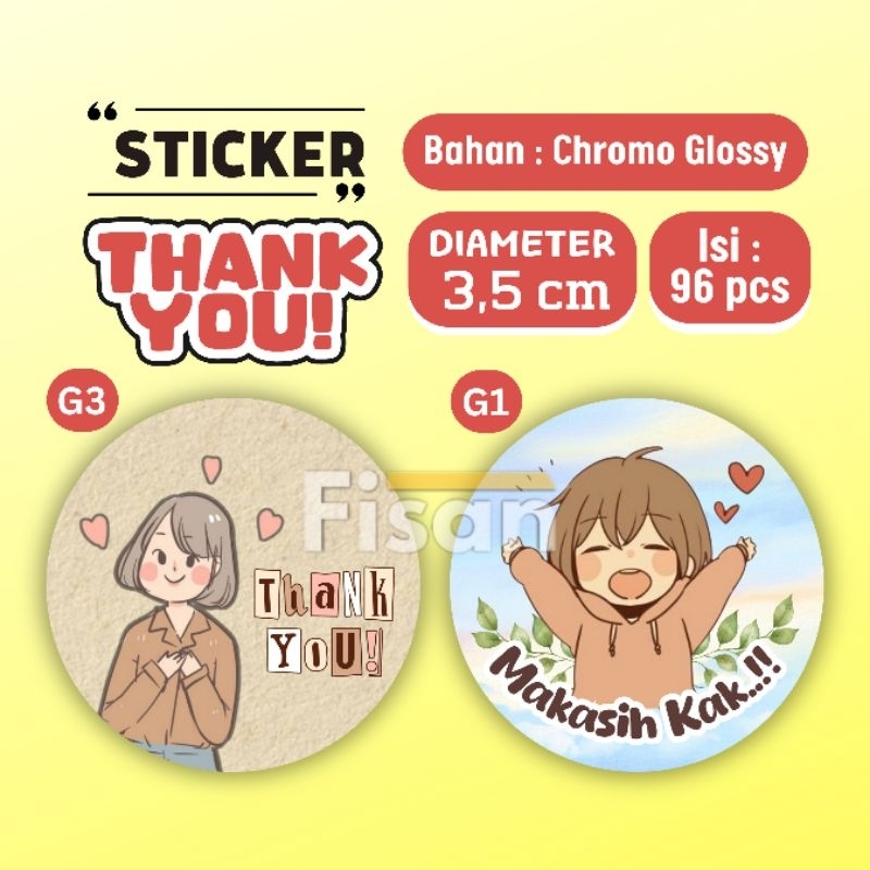 

96 Pcs Stiker Thank You 3,5 cm Sticker Thankyou Chromo Glossy G3 G1