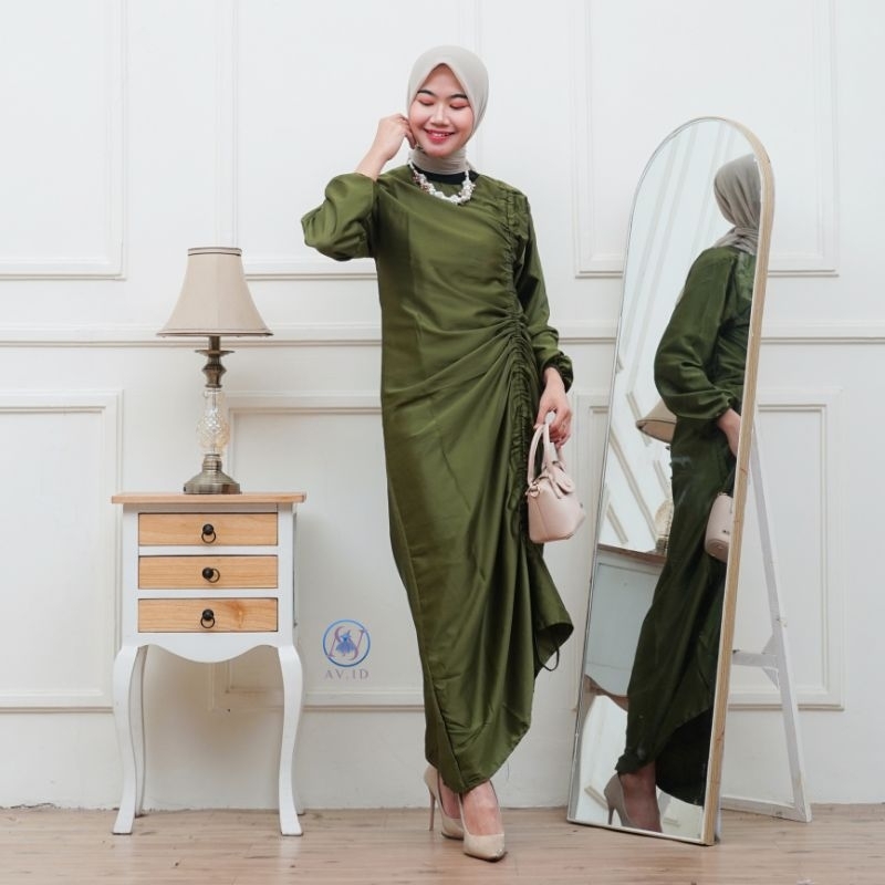 Andini Dress Satin Serut Velvet Premium/Dress Kondangan Viral