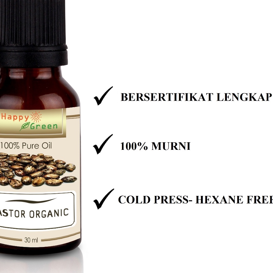 Kilat Happy Green ORGANIC Castor Oil USP Grade Hexane Free  Minyak Jarak ORGANIK Murni Bebas Heksan