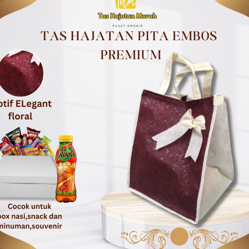 

KP8 Tas Hajatan Mewah Lusinan Murah Motif Embos Pita Premium 1 lusin isi 12 pcs 22x22 Tiggi 3 cm