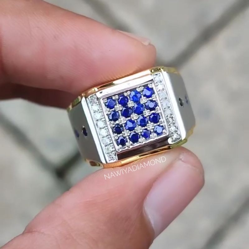 Cincin Berlian Pria Natural Blue Sapphire Model Terbaru Bahan Silver