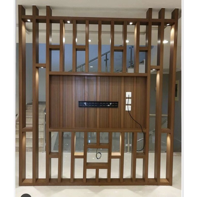 Backdrop TV Kayu Jati Solid Minimalis Penyekat Ruangan Modern