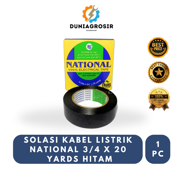 

ISOLASI, SOLASI KABEL LISTRIK NATIONAL 3/4 X 20 YARDS HITAM