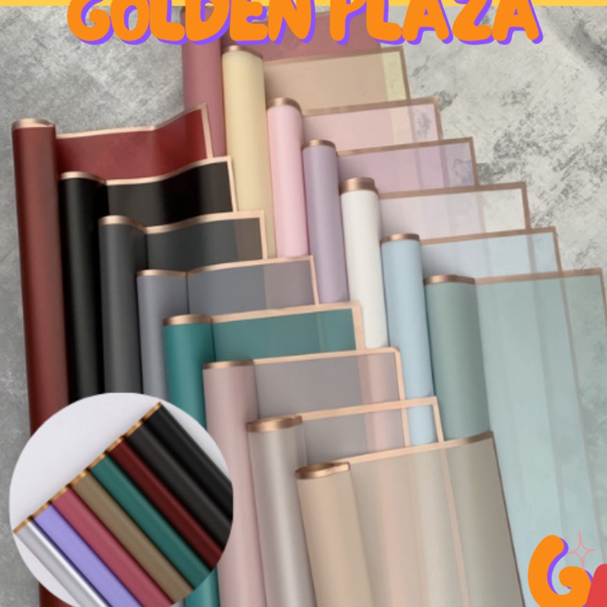 

KF7 1 pack 2 pcs Kertas Buket Bunga Flower Wrapping Paper Varian List Gold Emas Cellophane Florist goldline KB1