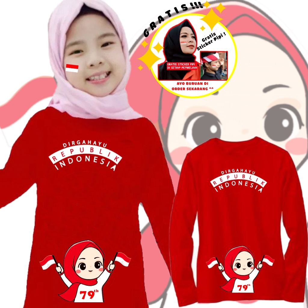 SAYES - KAOS INDONESIA MERDEKA 17 AGUSTUS KAOS MERAH PUTIH KAOS ANAK LENGAN PANJANG 17AGUSTUS HUT RI