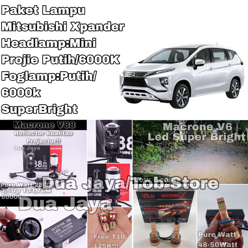 PAKET LAMPU MACRONE HEADLAMP MINI PROJIE PROJECTOR V88 H4 FOGLAMP V6 H11 PUTIH SUPERBRIGHT KHUSUS MI
