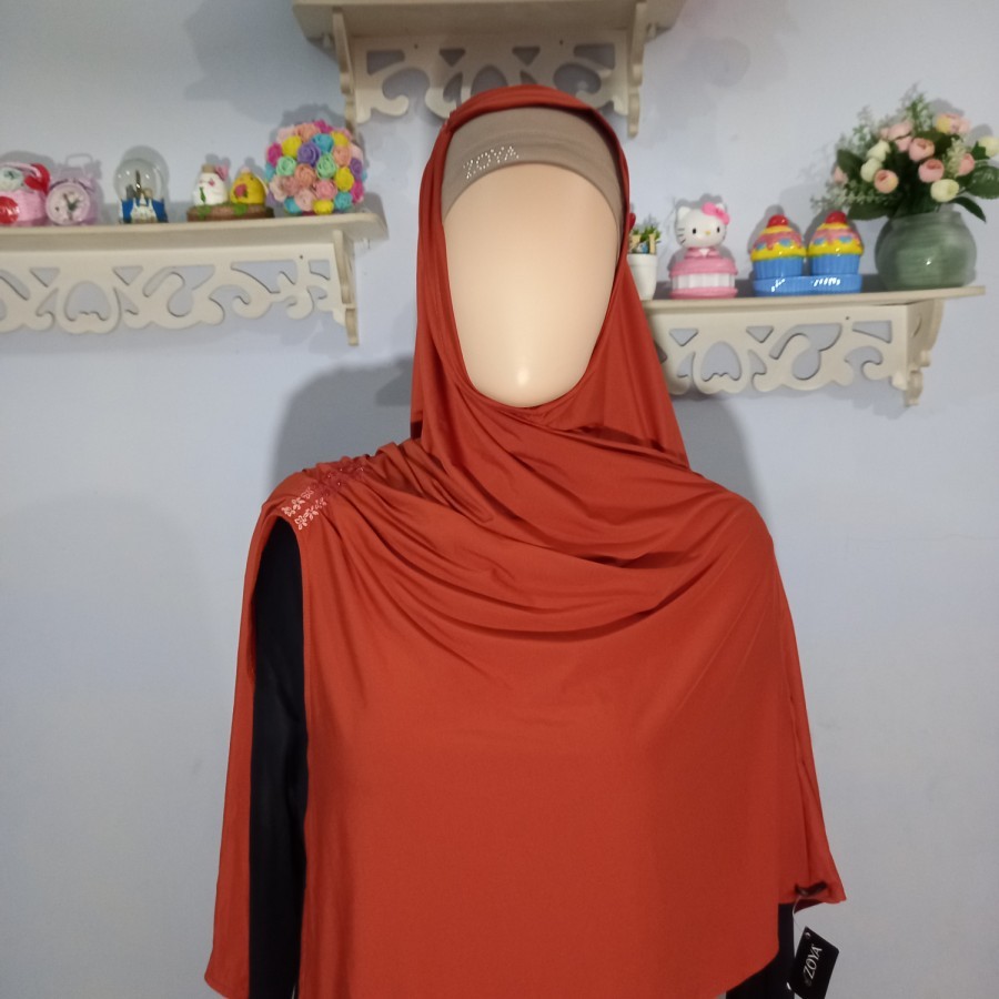 ZOYA Turkhis Barbie Hijab Bergo ORI 100% { Warna : Putih Tulang Dalaman Kemang Orange}
