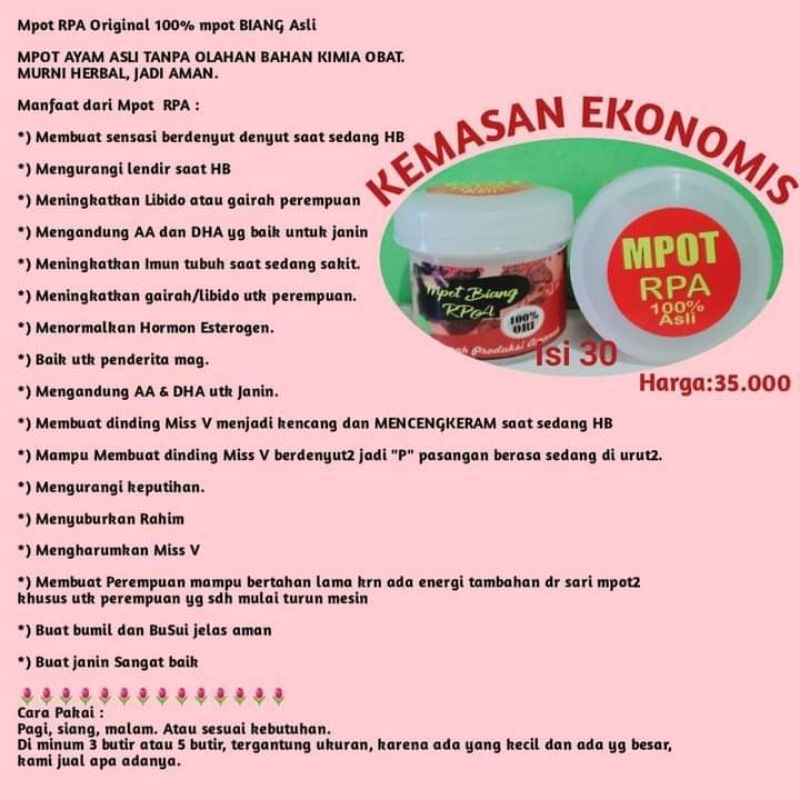 

Mpot Biang Amanah 100% alami (versi ekonomis 30btr)