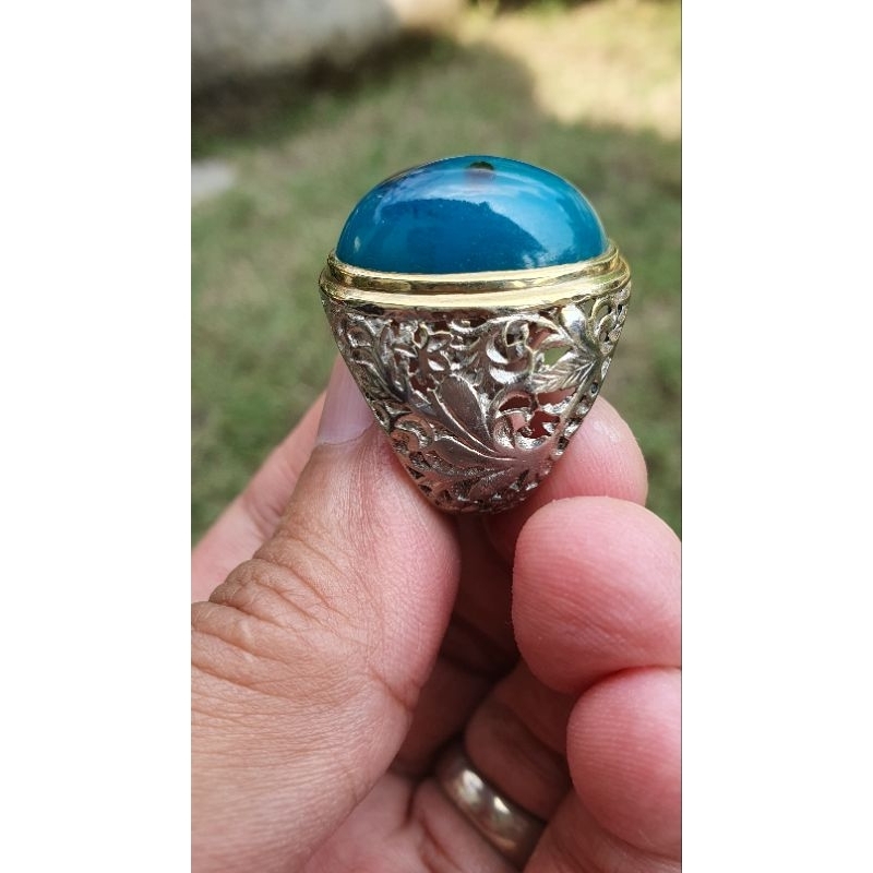 Batu Bacan Doko Mumbul Asli Natural Ring Alpaka Size 17