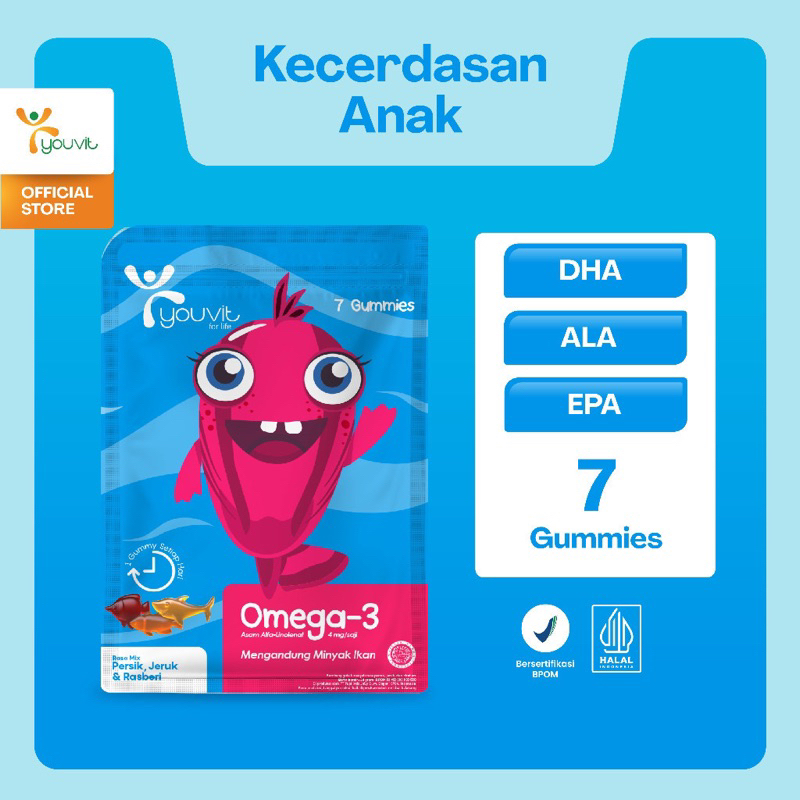 Youvit Omega 3 Anak 7 Hari dengan Minyak Ikan untuk Otak & Mata Anak (Vitamin Otak Anak) | Kecerdasa