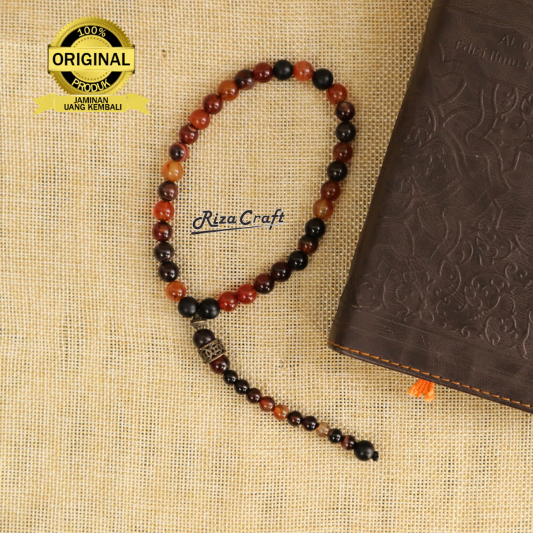 Tasbih Batu Alam Akik 33 Butir Yaman Sulaiman Merah Madu ASLI Natural Original mix Onyx Hitam