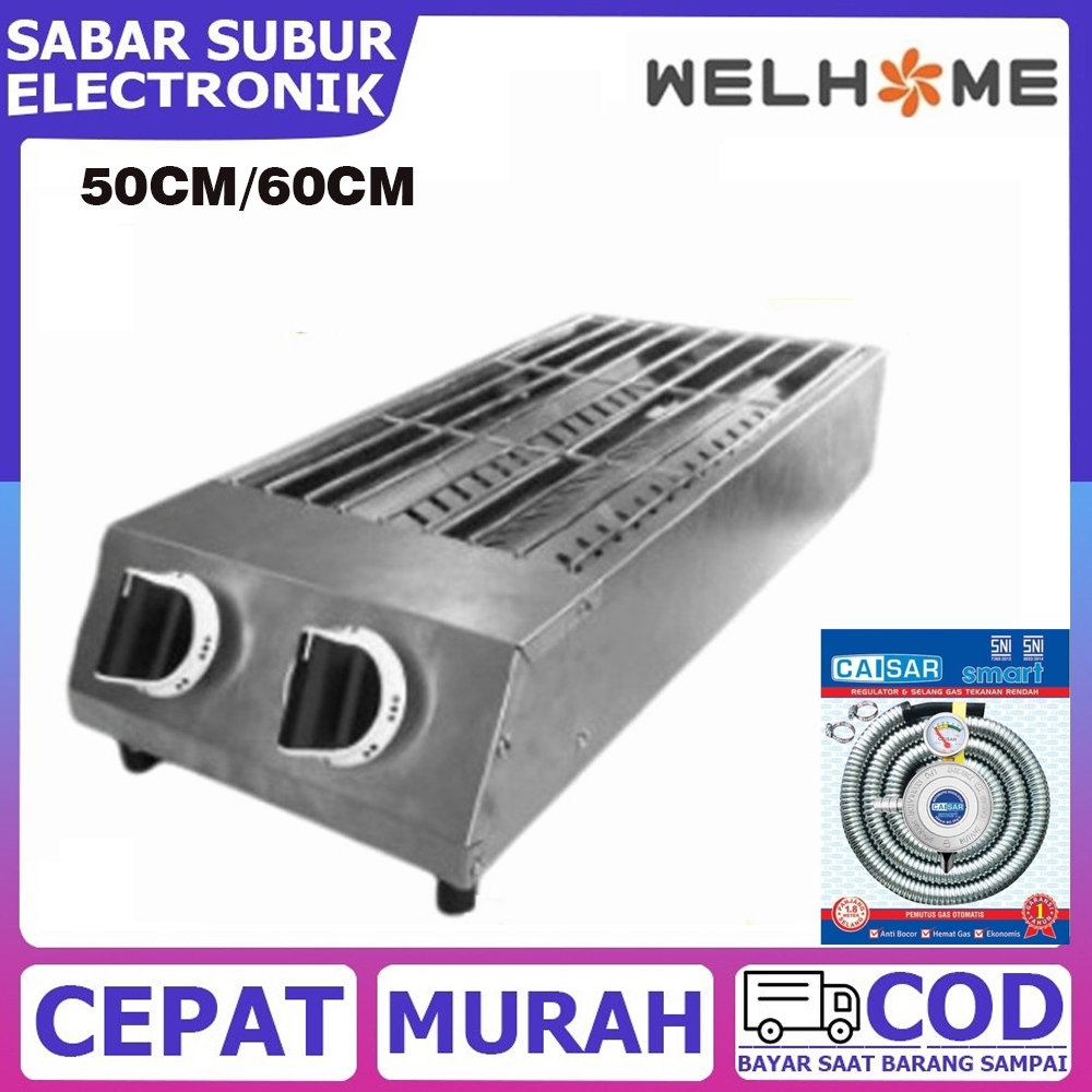Welhome Kompor 2 Tungku Gas Pemanggang Grill Bbq WKB-W50 & WKB-W65