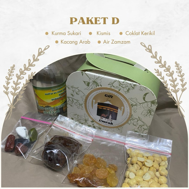 

Paket D Oleh oleh haji umroh paket ekonomis paket hemat souvenir haji umroh hampers haji umroh kurma sukari kismis cokelat kerikil air zam zam paket haji umroh