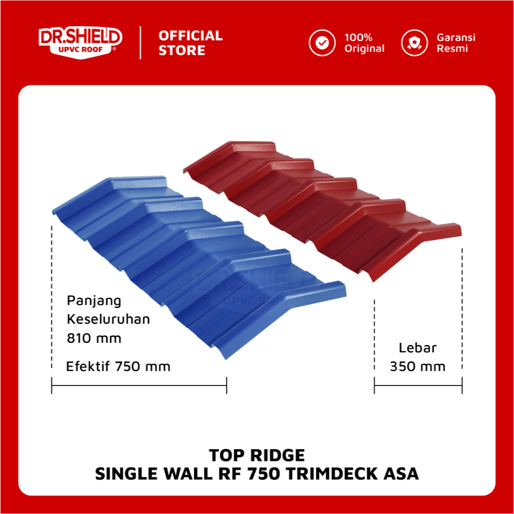 Atap UPVC DR.SHIELD - Top Ridge SW RF 750 (Wajib Chat Admin) - tipe segitiga / Nok/Bubungan/Kerpus/W