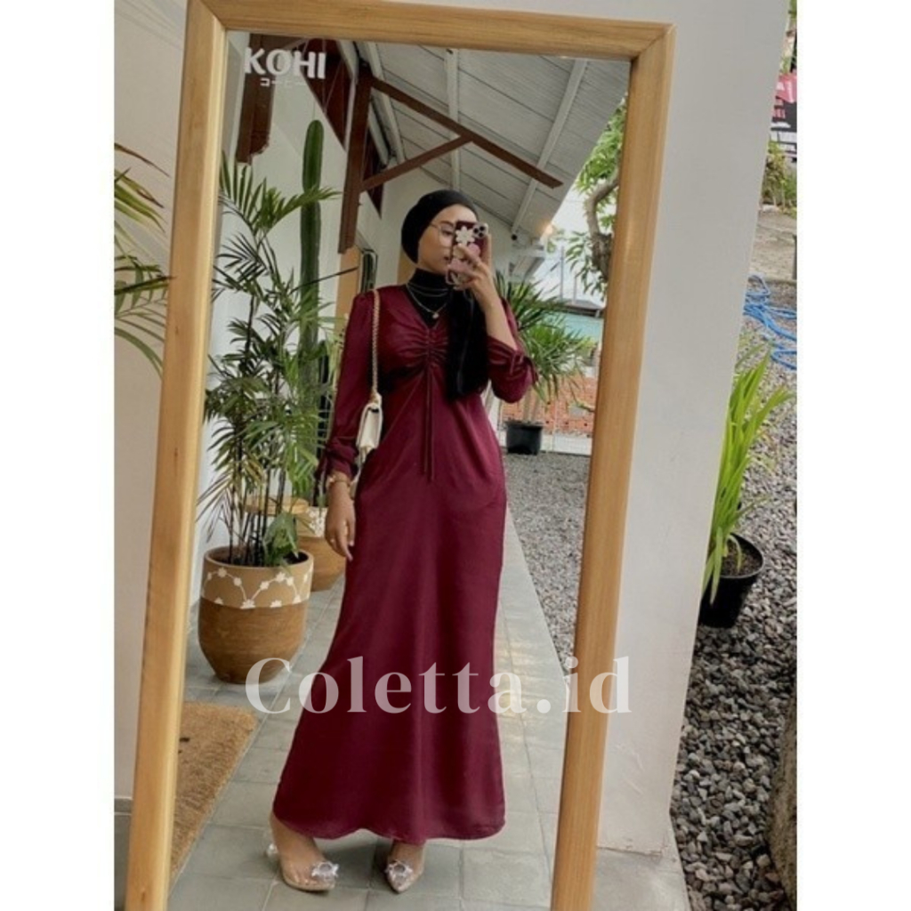 Gamis VANIA Gaun Muslim Gaun Baju Wanita A Line Bodycon Maxi Casual Style Dres Gamis Tangan Balon Ke