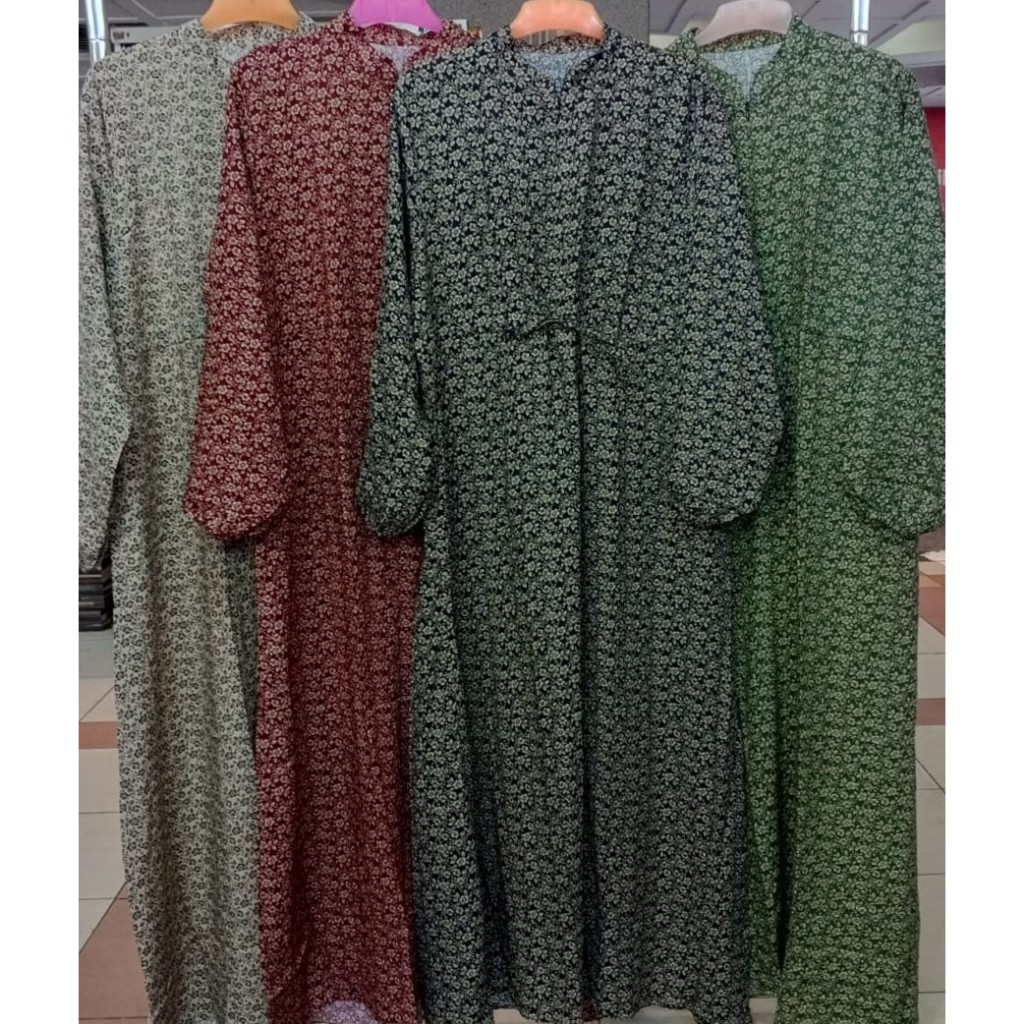 GAMIS KATUN RAYON, KERAH SANGHAI,CORAK BUNGA2 KECIL