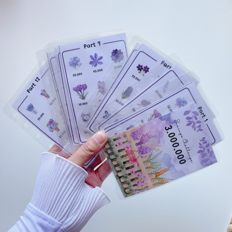 

saving challenge binder A7 bunga ungu isi 13 cash envelope