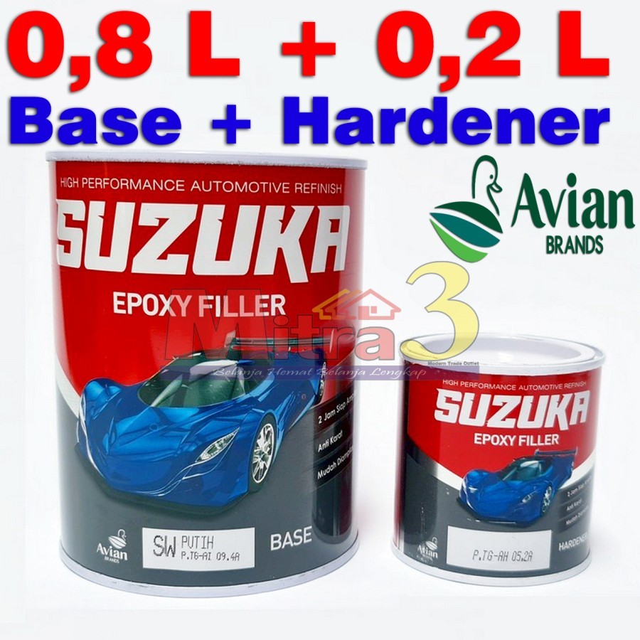 Suzuka EPOXY FILLER Cat Dasar Duco 2 Komponen White Grey Black 1 set