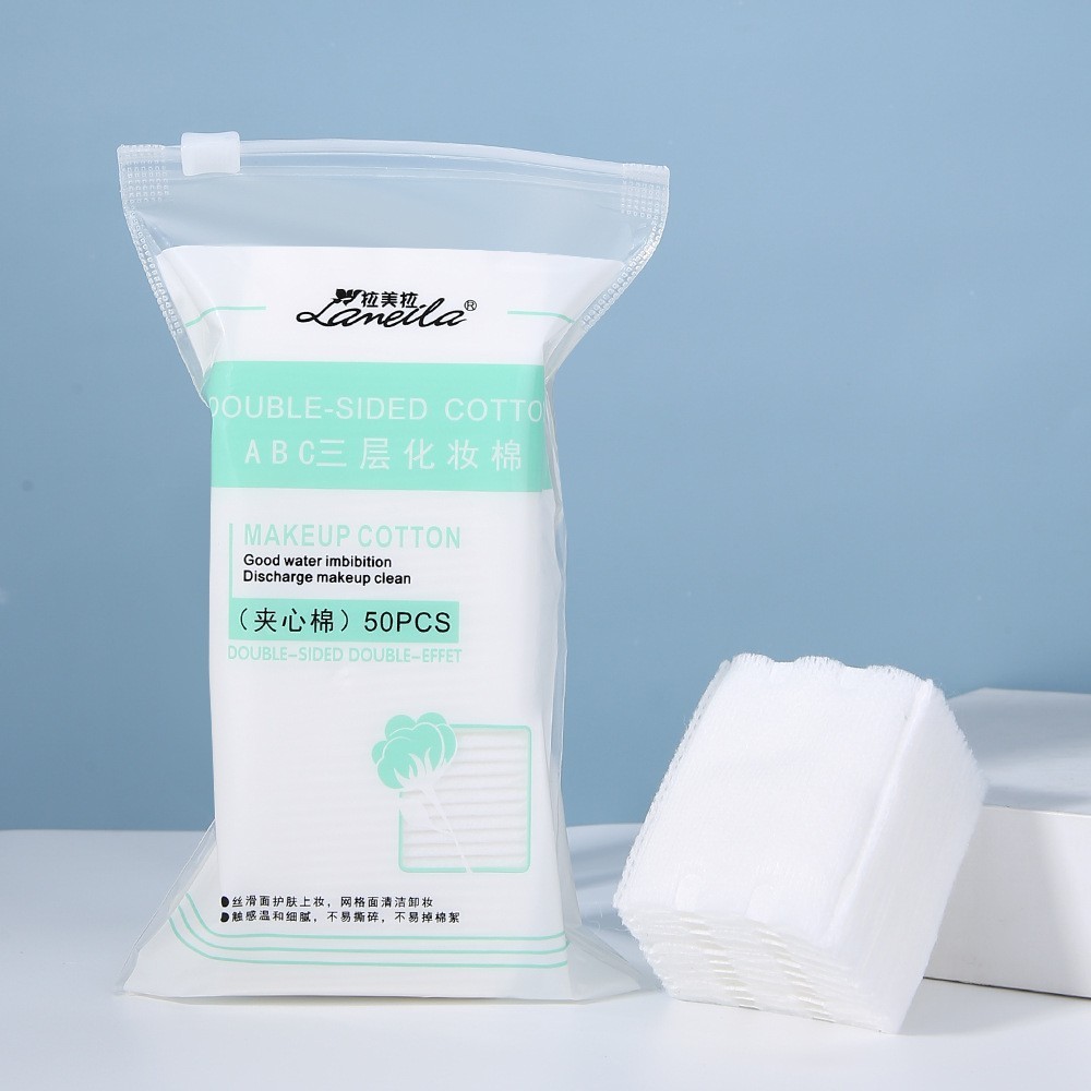 LAMEILA COTTON Pads Double Sided [isi 50pcs] 2 Sisi Bantalan Kapas Toner Facial Bentuk Kotak Pembers