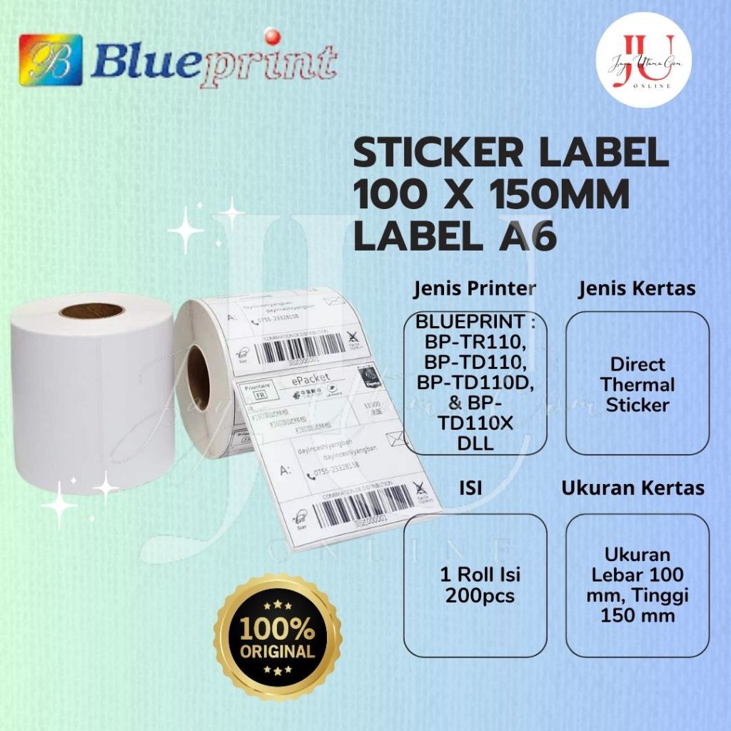 

Ay00! Blueprint Stiker Label A6 100 x 150mm 1 Roll Isi 200 Sticker Direct Thermal Sticker Label A6