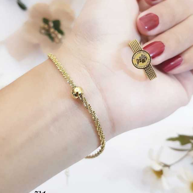 Titanium Set Gelang Cincin Koin Gold Lve5