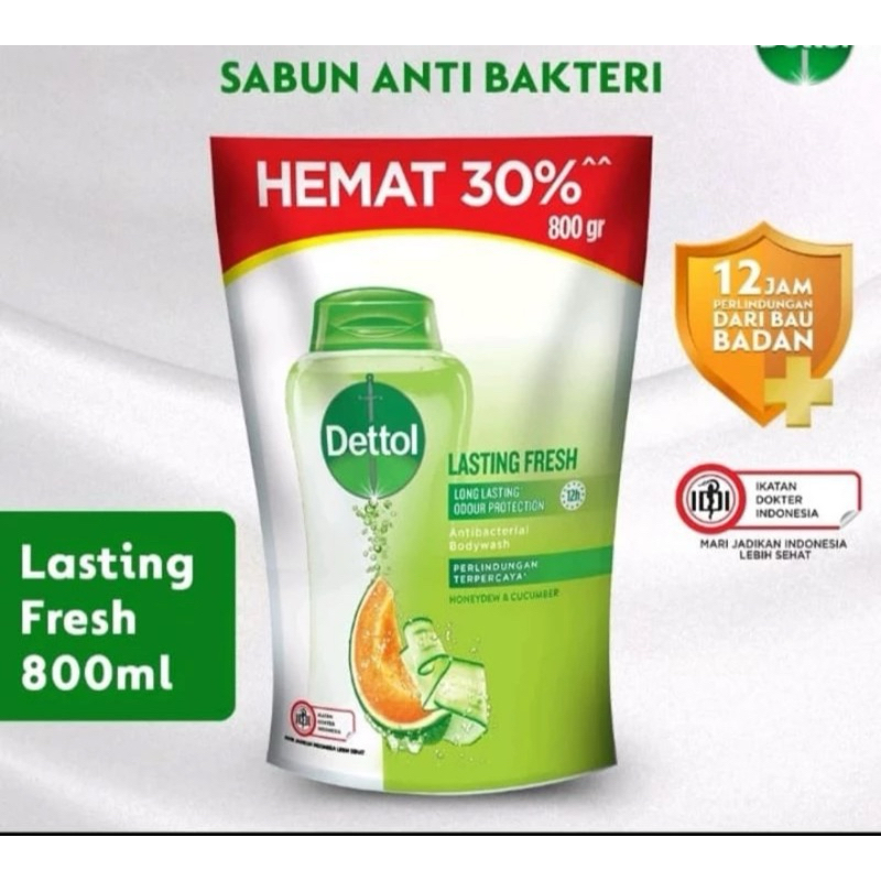 Dettol Sabun Mandi Cair Anti Bakteri Lasting Fresh 800gr