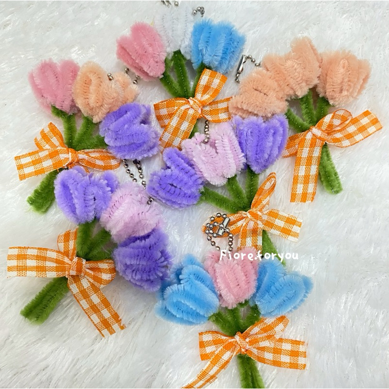 BACA DESKRIPSI Gantungan Tas | Keychain | Gantungan Kunci | Gantungan Bunga Kawat Bulu | Bunga Lily 