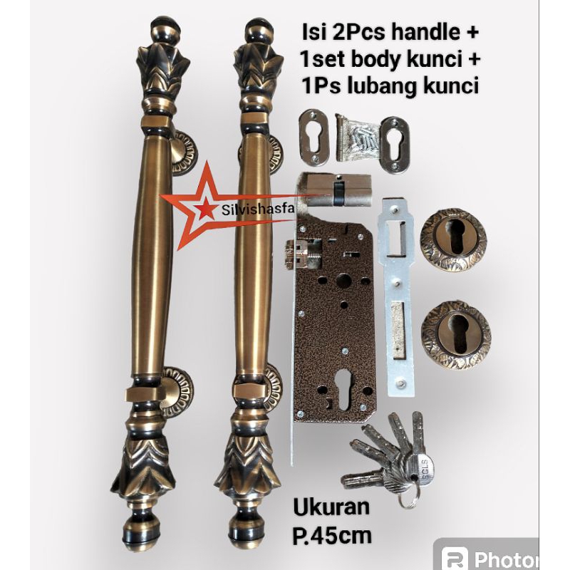 2 PCS HANDLE + 1 SET BODY KUNCI + 1 PS LUBANG KUNCI  SET KOMPLIT GAGANG PINTU RUMAH HANDLE PINTU PAK