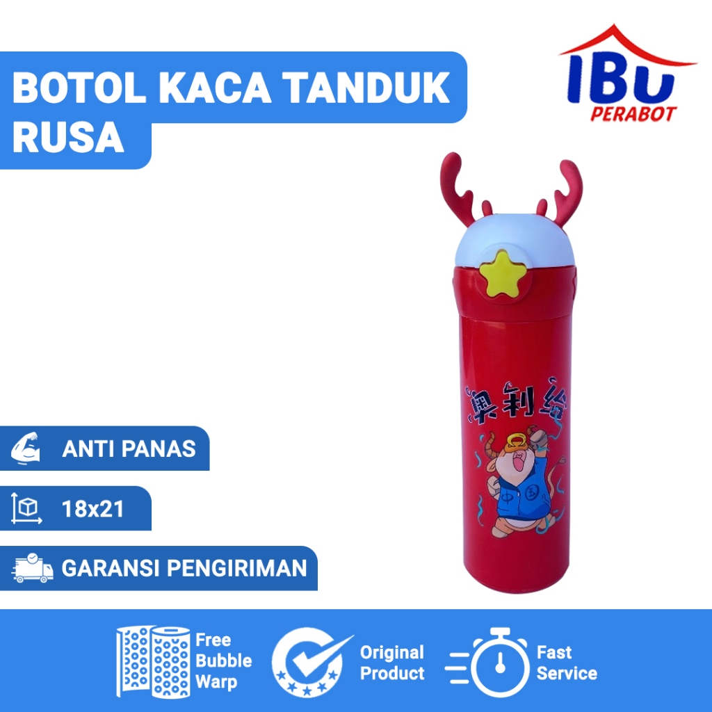 BOTOL KACA TANDUK RUSA / botol minum rusa / botol minum viral unik
