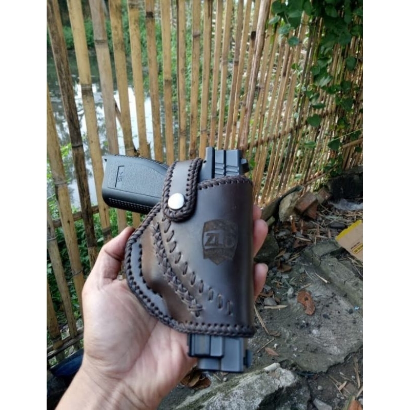 HOLSTER HS9-HS9 CUB COMPACT TNI-POLRI SARUNG SENJATA KULIT BERKUALITAS MODEL LUAR/ PINGGANG