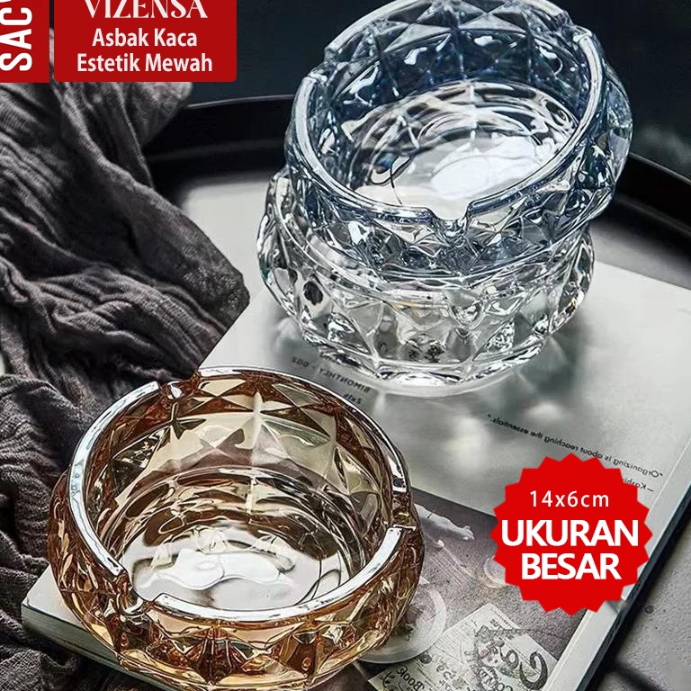 KODE F26C VIZENSA Asbak Kaca Besar Mewah Estetik Aesthetic Glass Ashtray Desain Tiga Kaki Dekorasi P