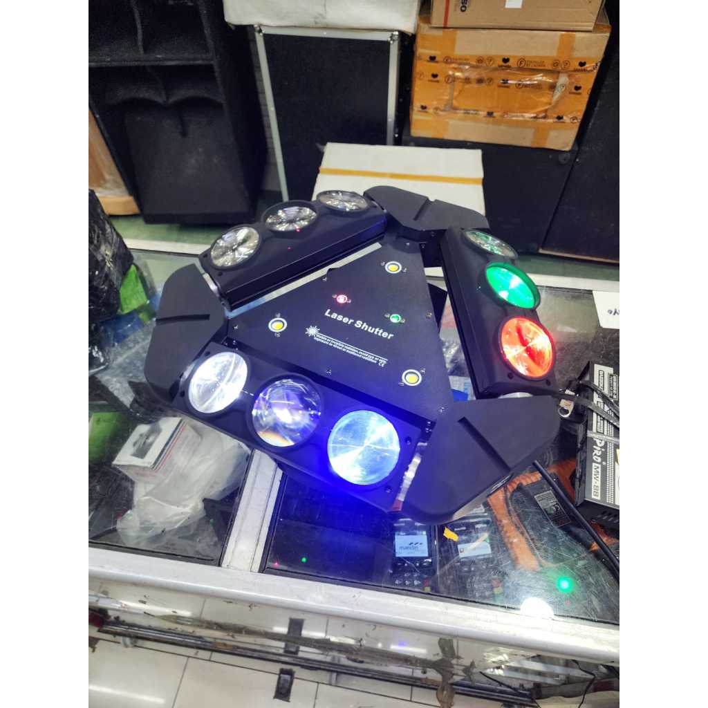 LAMPU LIGHTING SPIDER SHUTTER MOVING HEAD SPIDER 9X10W FULLCOLOR PLUS RG LASER STROBO