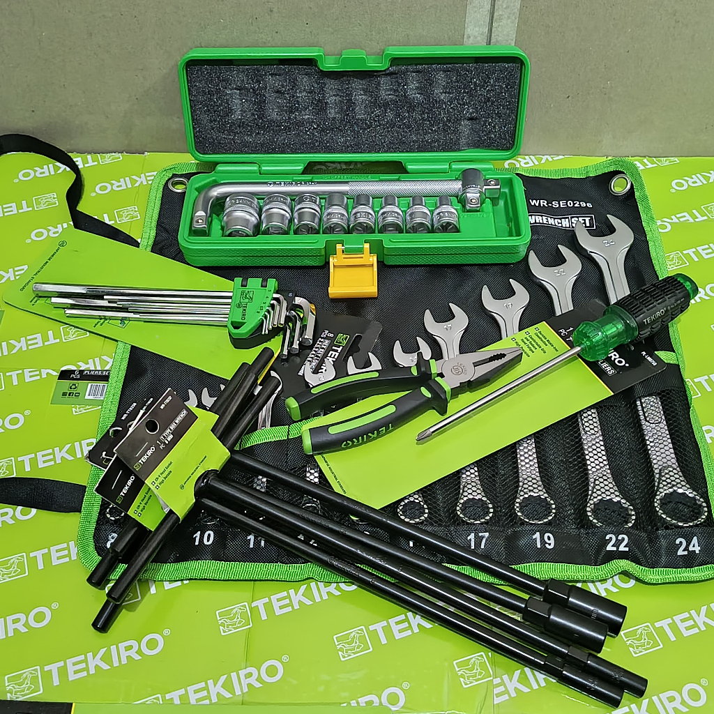 Paket Bengkel / Alat Bengkel Lengkap TEKIRO / Tools Set / Kunci Sok / Ring Pas / Kunci L / Obeng /
