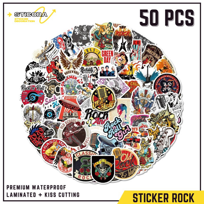 

[50 Pcs] Stiker Pack Rock and Roll Aesthetic Vinyl Waterproof Laminated Dekorasi Laptop Handphone Thumblr