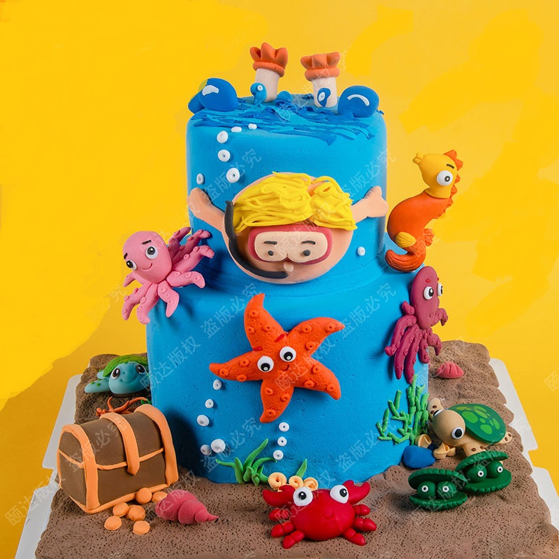 Cake Topper Tema Lautan / Hiasan Kue Tema Pantai / Cake Topper Hewan Laut Clay