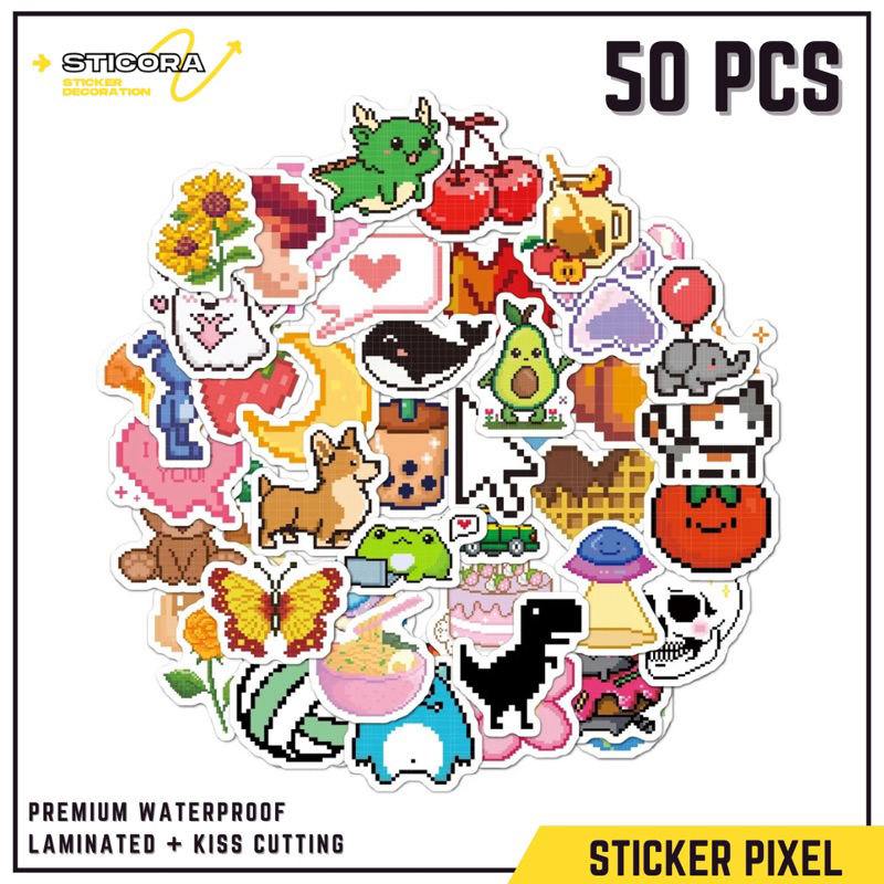 

[50 Pcs] Stiker Pack Pixel Cute Aesthetic Vinyl Waterproof Laminated Dekorasi Laptop Handphone Thumblr